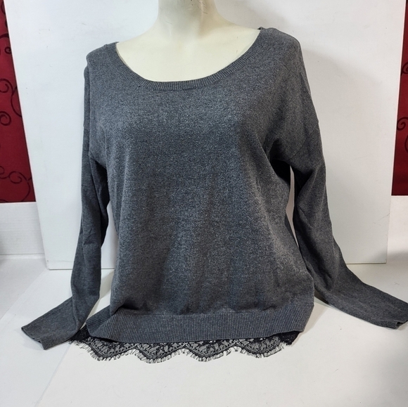 LC Lauren Conrad Grey and Black Lace Blouse - Picture 2 of 7